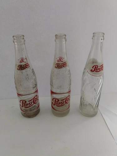 Vintage Pepsi Coca  Bottles - Lot of 3 - 1960-1980's