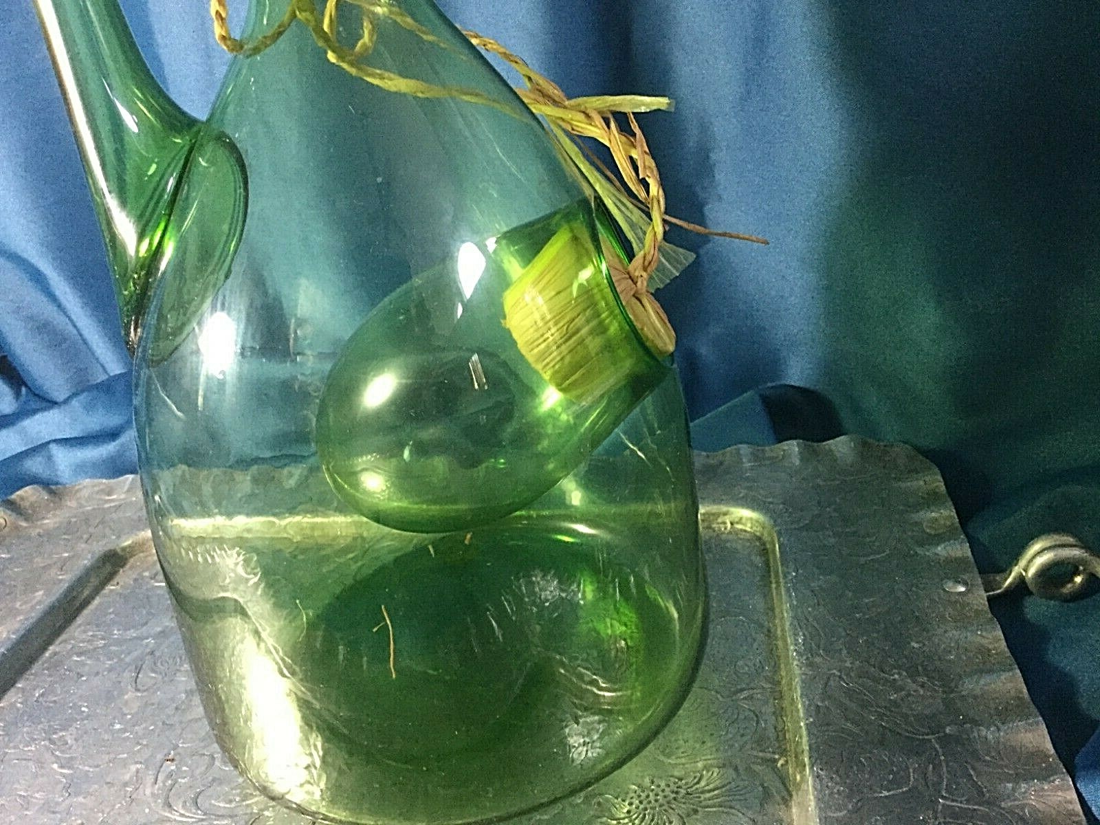 Vintage Princess House Wine Decanter Ice Chiller Italian Green Glass w