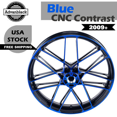 Sleek Double-Spoke Wheel 21 inch Blue CNC Contrast Front Wheels