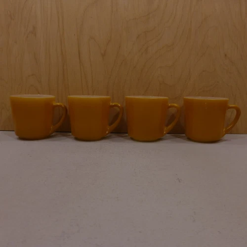 4 Vtg NOS Anchor Hocking CUP Tan GOLD Coffee MUG Oven Proof MILK GLASS 1089 NEW