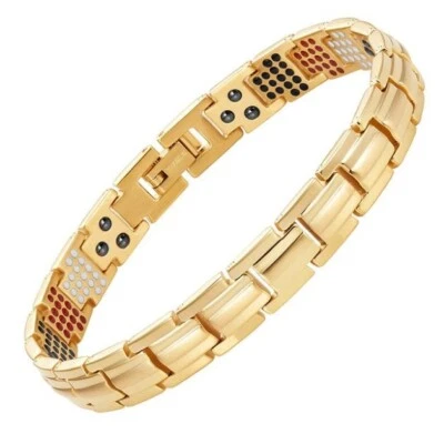 GAUSSTHERAPY Ladies Gold Titanium Magnetic Bracelet For Pain Relief + Box & Link Remover