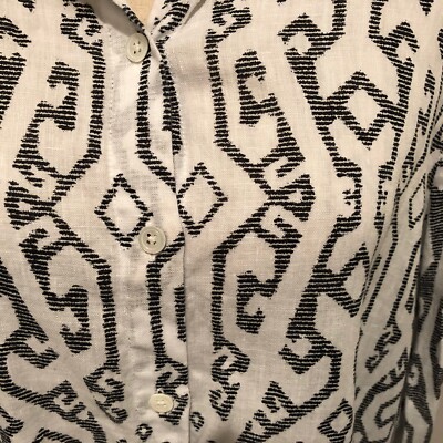 Haut Imprimé En Lin J.Jill - Taille Petite (PM) - Noir Et Blanc Multicolore - Occasion Très Bon état