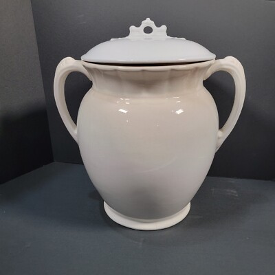Old Vtg French White Ceramic CONFiT POT Preserving Jar w. Lid
