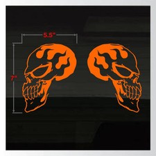 Skulls Flame Fire Flaming Set Of 2 Orange Motorcycle Truck Decal Stickers 7x5.5