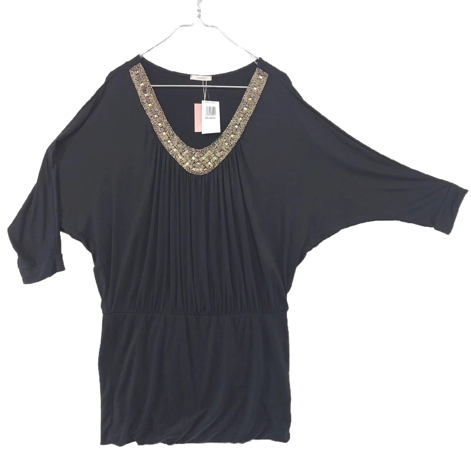 Новый с Ярлыками $79 Mai Tai женщин 2 X бисером доломан рукав черный вязаный топ, гирлянда - Изображение 4 из 4