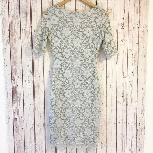 belle badgley mischka Gray Lace Dress Womens Size 4 Knee Length Short Sleeves - Picture 7 of 10