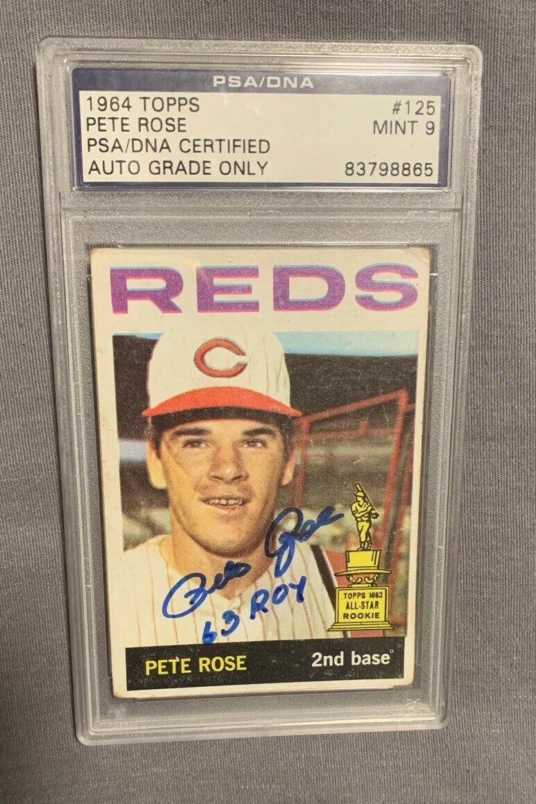 1964 Topps Pete Rose #125 Cincinnati Reds HOF “1963 ROY”PSA/DNA Auto Grade Mint