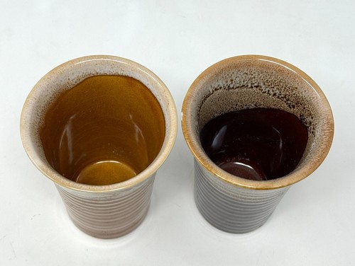 Set of 2 Hand Made Traditional Japanese Yunomi Tea Cups for Hot Green Macha Tea - Picture 2 of 3