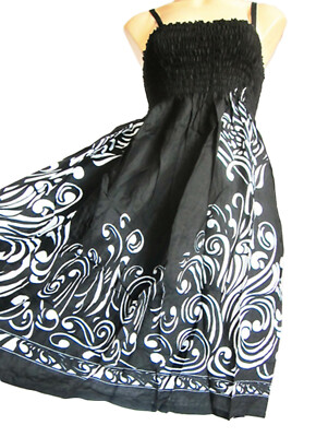 Schwarz/weiß Träger Sommer/ Strand Kleid, Gummizug Gr. 10-16 Sommer Urlaub