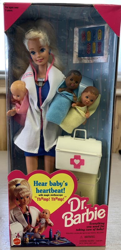 1995 Doctor Barbie with Magic Stethoscope (3 Babies) NRFB 14309