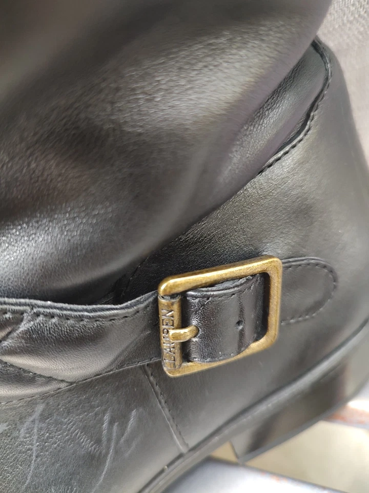 De Colección LRL Lauren Ralph Lauren Mujer’s Botas de Cuero Montar Cremallera Hebilla Negra 8 M Foto 4 de 4