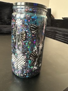 Multicolor Plastic Glitter Bow Novelty Tumbler, Twist Lid, With Lid
