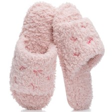 GOEWY Fuzzy Open Toe Slippers for Women Indoor Cozy Memory Foam Slip On...