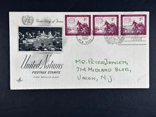 UN United Nations FDC 1951 Strip of the three 1c ArtCraft Cachet a11