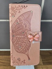Huawei Honor 50 Pro Case Butterfly, Glitter Diamonds Shockproof PU Leather Walle