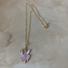 Purple & White Fairy Enamel Gold Plated 16.5” long Necklace