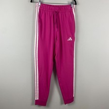 Adidas 3-Stripes SJ Jogger Pants Womens Small Pink White Drawstring
