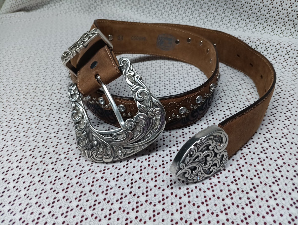 Tony Lama デュークレザーベルト エイジドバーク 36 シルバーバックル Tony Lama Silver Tone Buckle CrystalsStuds Leather Western Belt
