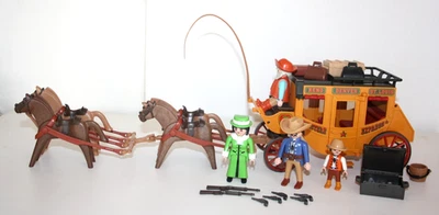 PLAYMOBIL 3803 DILIGENCE ORANGE WESTERN EXPRESS PERSONNAGES ACCESSOIRES COMPLET - Photo 1/4