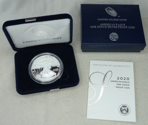 2020-W Proof American Silver Eagle Dollar $1 Box & COA US Mint Bullion OGP 20EA