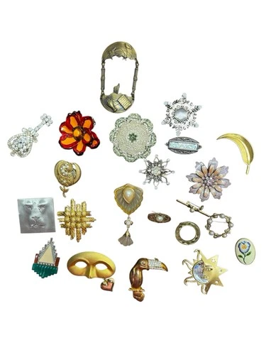 22 Vintage Costume Jewelry Brooches Lot