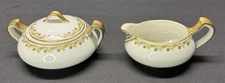 Haviland Limoges Black Flower Yellow Scroll Creamer & Sugar Bowl Gold Handled