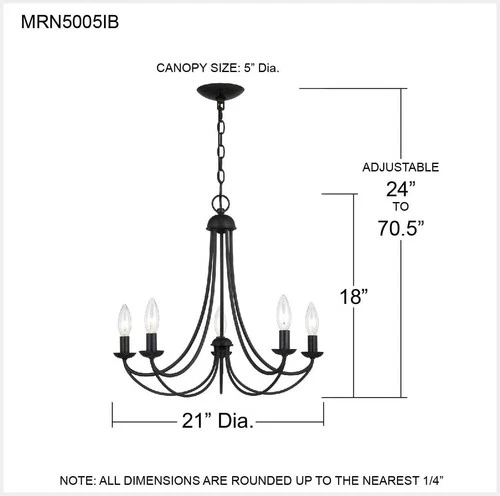 Quoizel MRN5005IB Five Light Chandelier Mirren Imperial Bronze - Picture 3 of 4