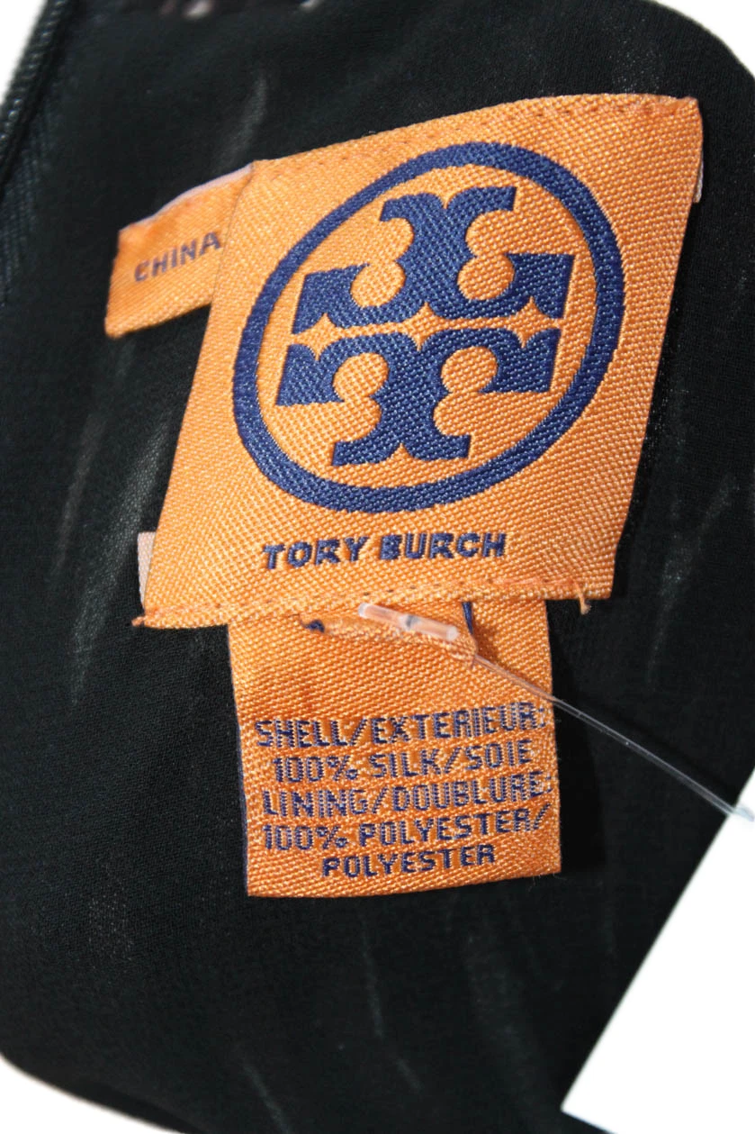 Abito donna Tory Burch seta astratto girocollo senza maniche zip nero taglia 6