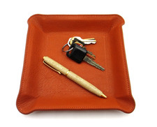 Valet Tray Catchall Leather New 6 1/2" Square Molded Design Graphic Image ORNGE