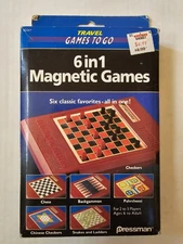 6 in 1 Travel Magnetic Games 2261 Pressman 1993 COMPLETE
