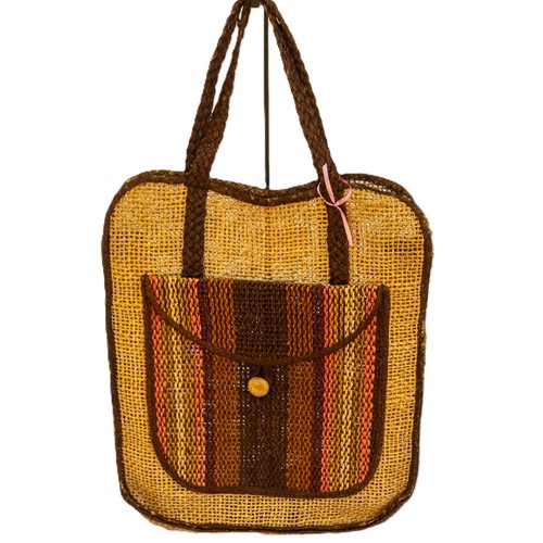 Vintage Woven Jute 70s Beach Tote Shopping Bag - Image 1