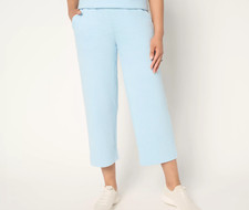 Denim  Co. Active Regular Textured Cotton Full Leg Crop Pants , Sky Sz M a68747