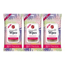 Deodorant Face  Body Wipes for Her - Obsession Scent, 30ct. Pack of 3 