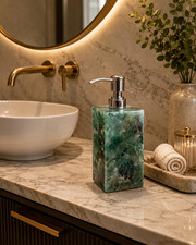 Handcrafted Green Fluorite Agate Soap Dispenser   Luxury Natural Stone Bathroom