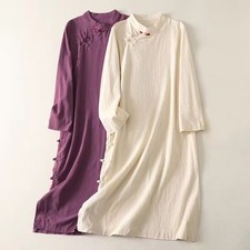 Chinese Style Retro Womens Loose Qipao Dress Casual Cheongsam Hanfu Long Dress
