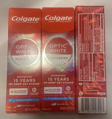 LOT  OF 3 Colgate Optic White Pro Series Express White Toothpaste 3oz Exp 8/2027
