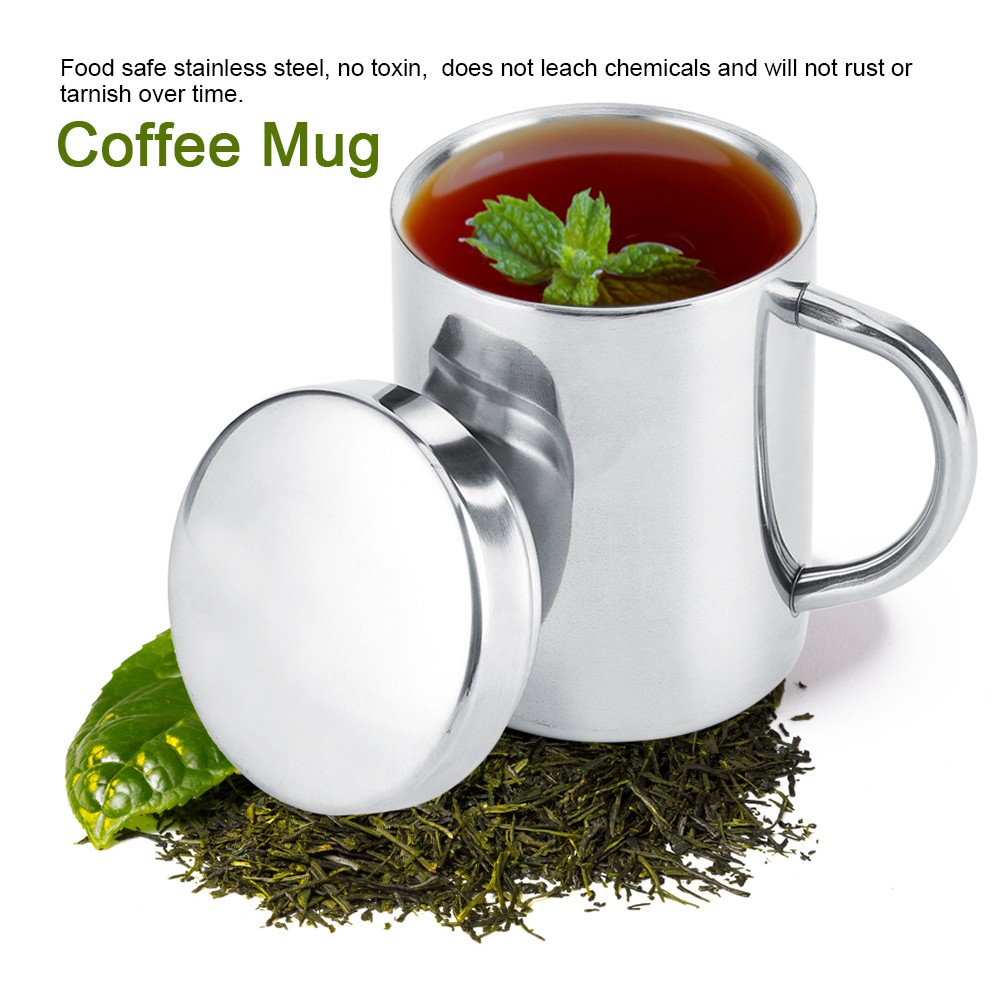 Portable Stainless Steel Double Wall Mug Anti&8209;scald Coffee Tea Milk Cup Wi
