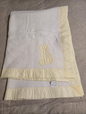 VTG baby blanket acrylic Chatham North Star unused white yellow trim teddy bear
