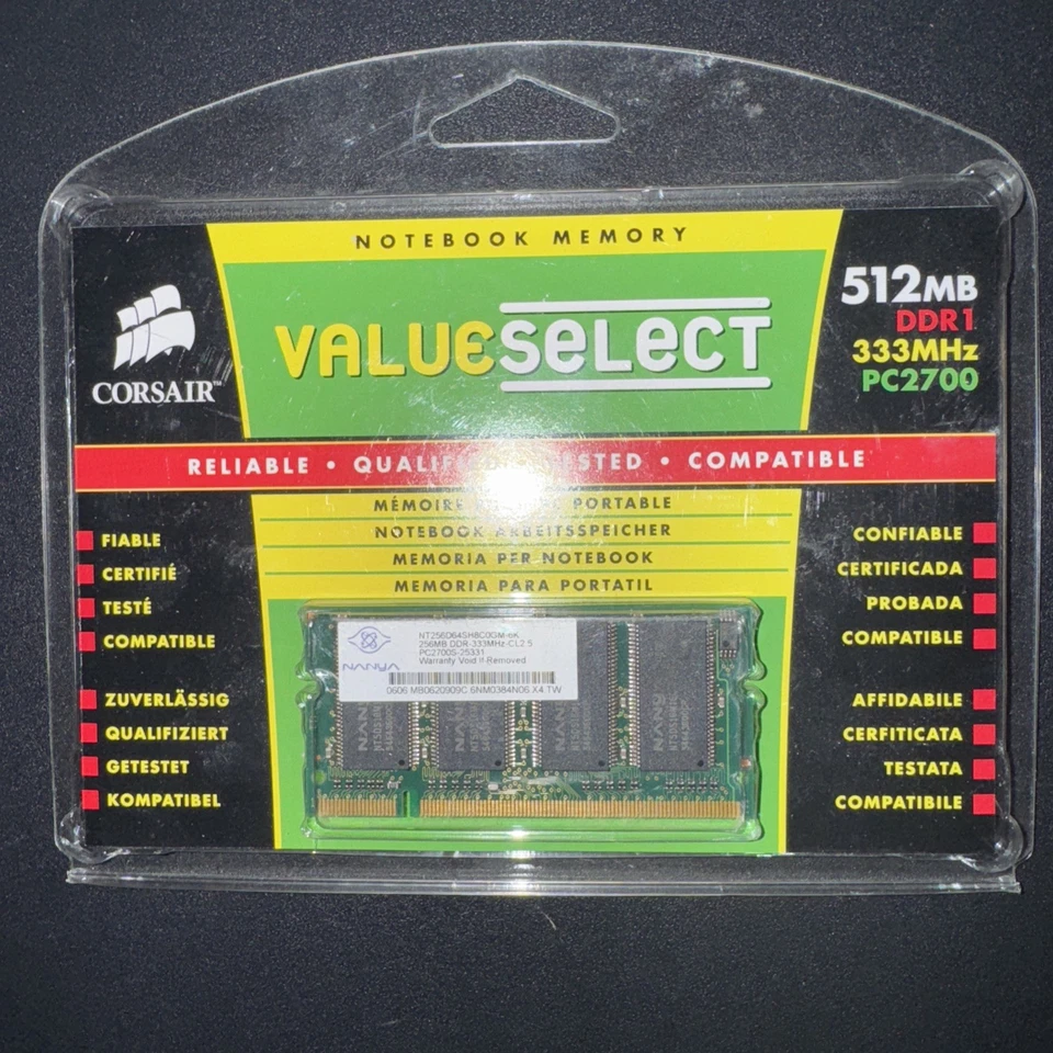LOT OF 2 RARE Corsair ValueSelect 512MB SODIMM DDR-333 Sticks PC2700 (Brand New) - Image 4 of 4