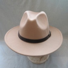 Unisex Felt Fedora Hat, Wide Brim Hat with Belt Buckle