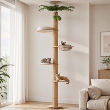 PAWZ Road Wooden Floor to Ceiling Cat Tree Tower 96.6"-120.2" Adjustable Height
