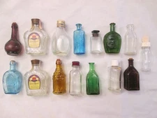 Lot 15 Vintage Mini Glass Bottles Colored Clear Some Corks Collectible Curios