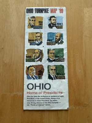 Vintage 1969 Ohio Turnpike Road Map Home Of Presidents Travel Folded Brochure