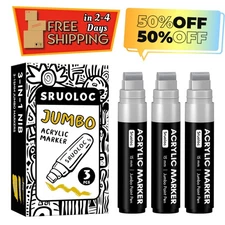 3 Jumbo Permanent Markers, 15mm Thick Wide Tip, Large Acrylic Paint (Silver)