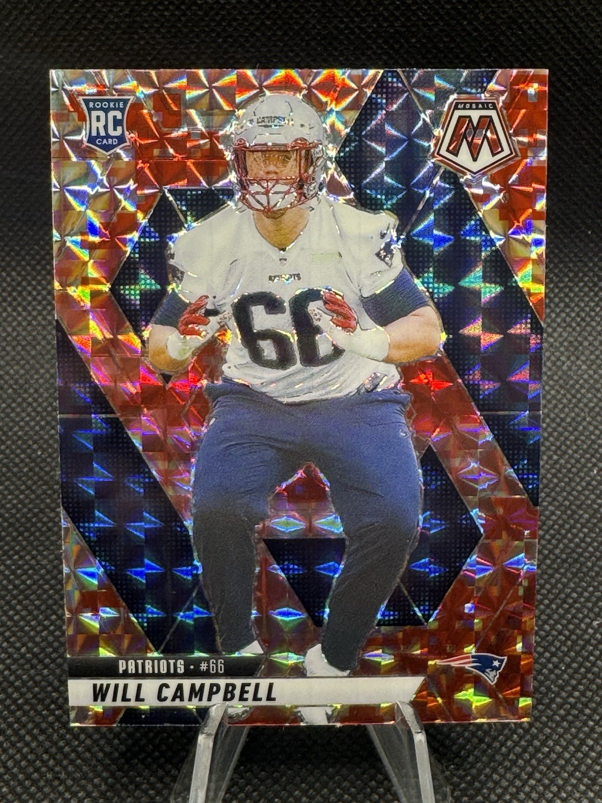2025 Panini Mosaic #378 Will Campbell (RC) Red Camo Mosaic Prizm / Patriots
