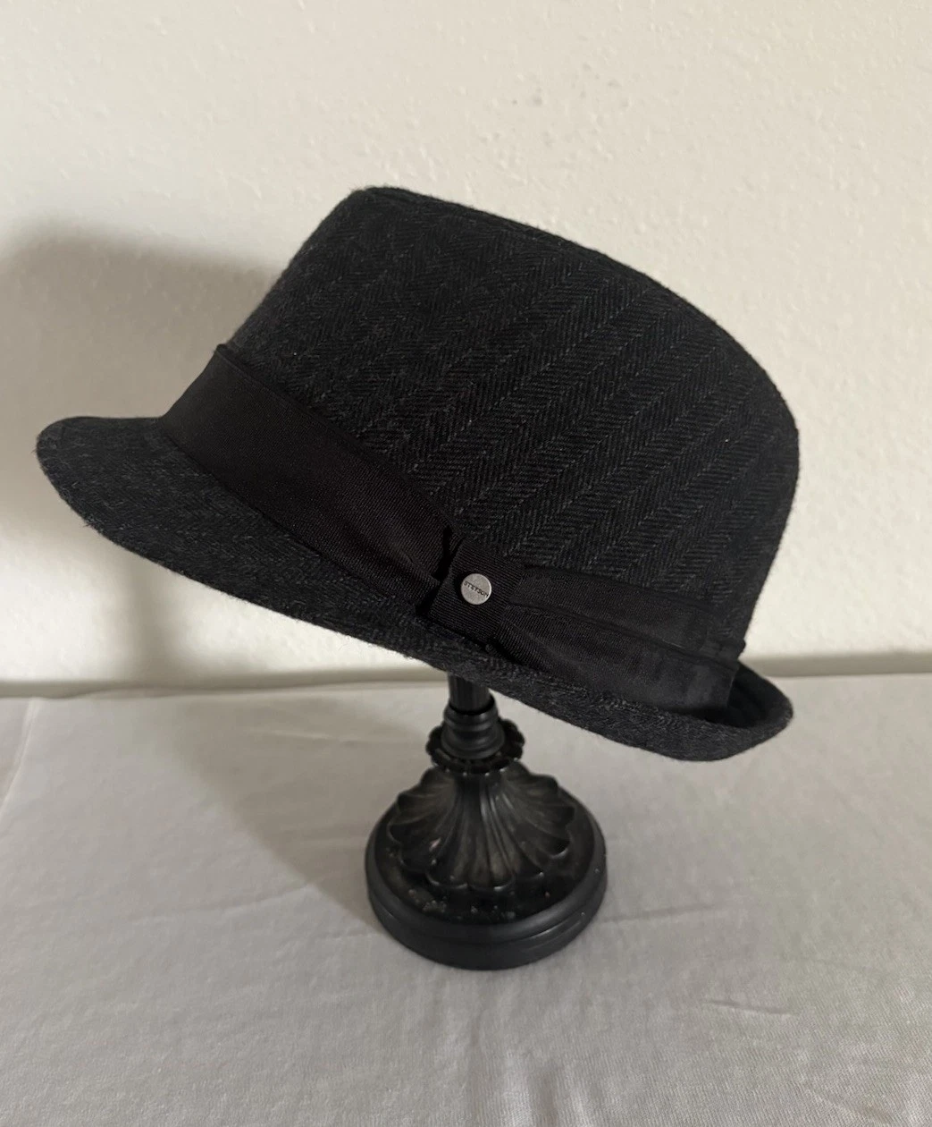 Vintage Stetson All American Fedora Hat Black/Gray RN#31905 Small/Medium