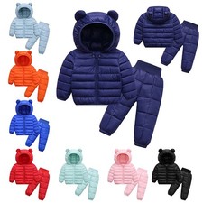 Piumino invernale con pantaloni 2 pezzi tuta da neve/orecchio orso bambino ragazzo ragazza/