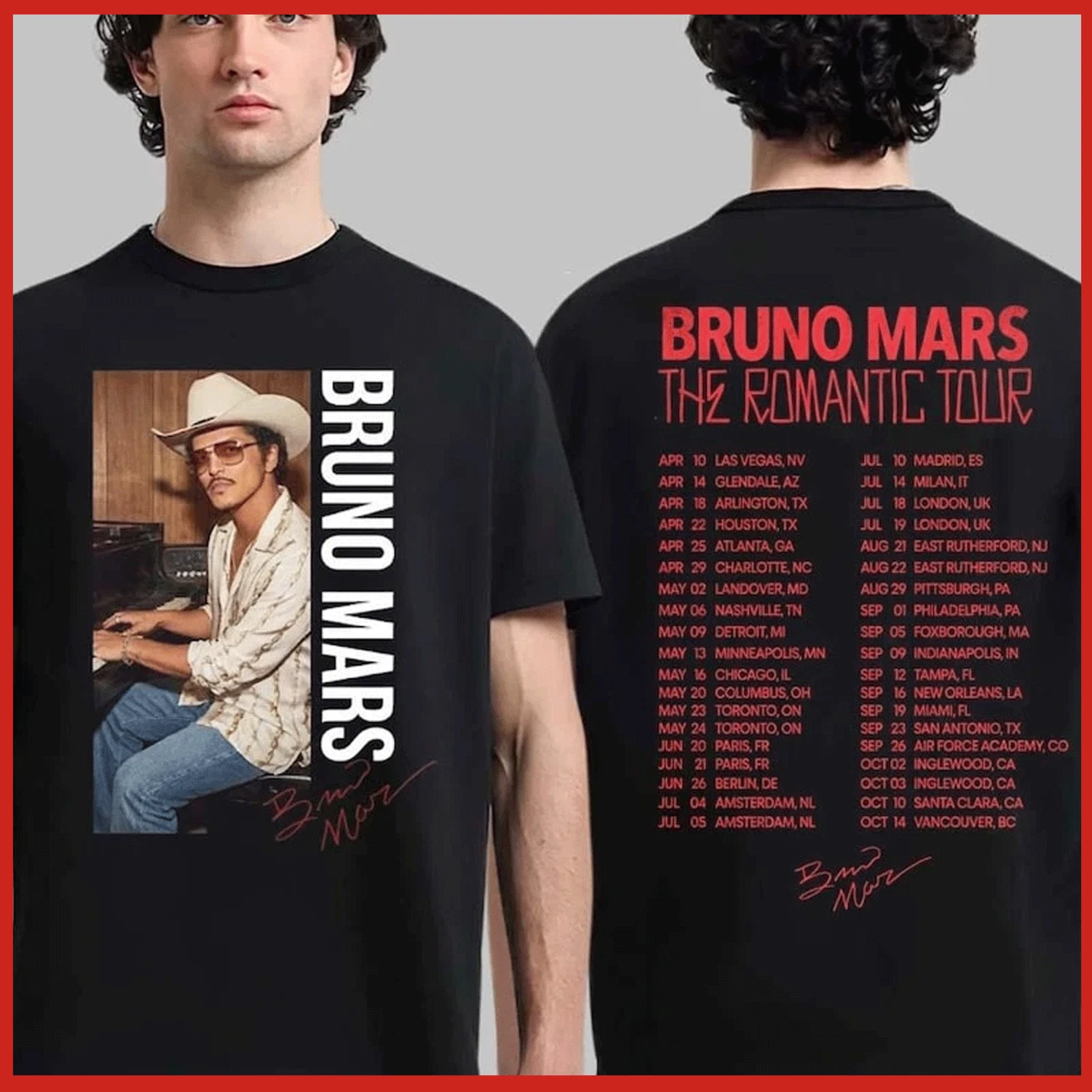 Bruno Mars The Romantic Tour 2026 Black T-shirt