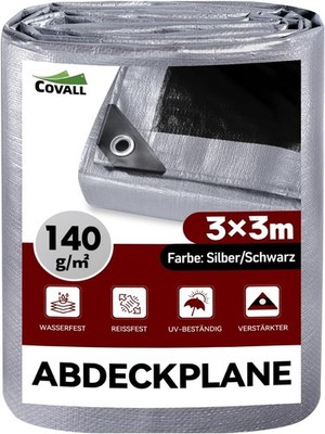 Abdeckplane 3x3m Schwerlast Gewebeplane Silber/Schwarz - Hochwertige Schutzpl...
