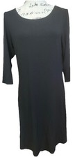 Eileen Fisher Size Medium Black Dress Stretch Round Neck 3/4 Sleeve Midi Classic